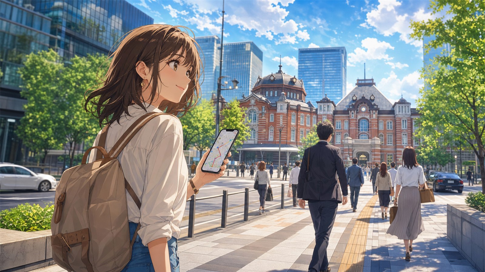 Anime illustration of walking from Yurakucho Station to Tokyo Station