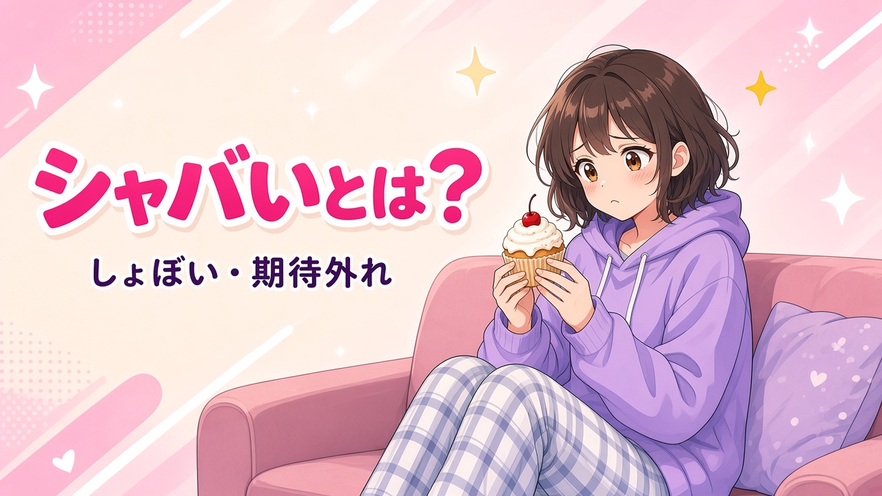 地味なカップケーキを見つめる女の子と「シャバいとは？」の文字（AIイラスト）